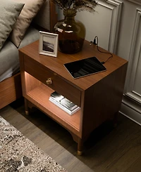 Furniture of America Forma 26" Solid Wood 1-Drawer Nightstand with Led Light and Usb Ports