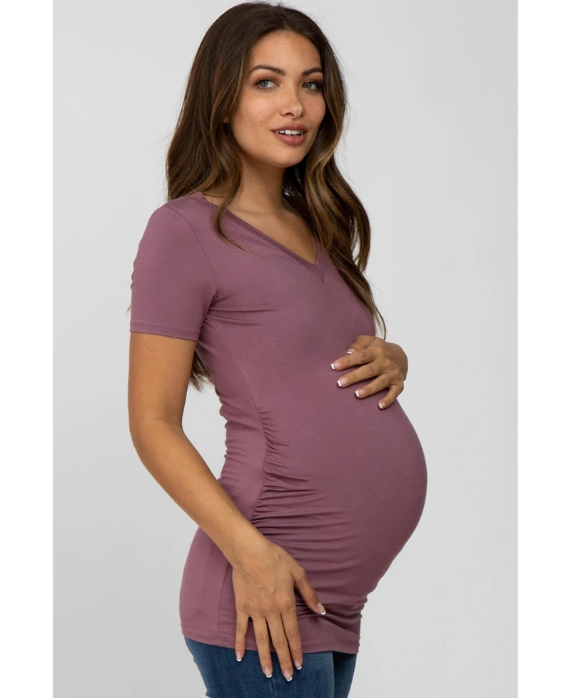 Pinkblush Maternity Mauve V-Neck Ruched Side Top
