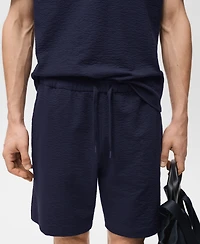 Mango Men's Drawstring Seersucker 5.47" Shorts