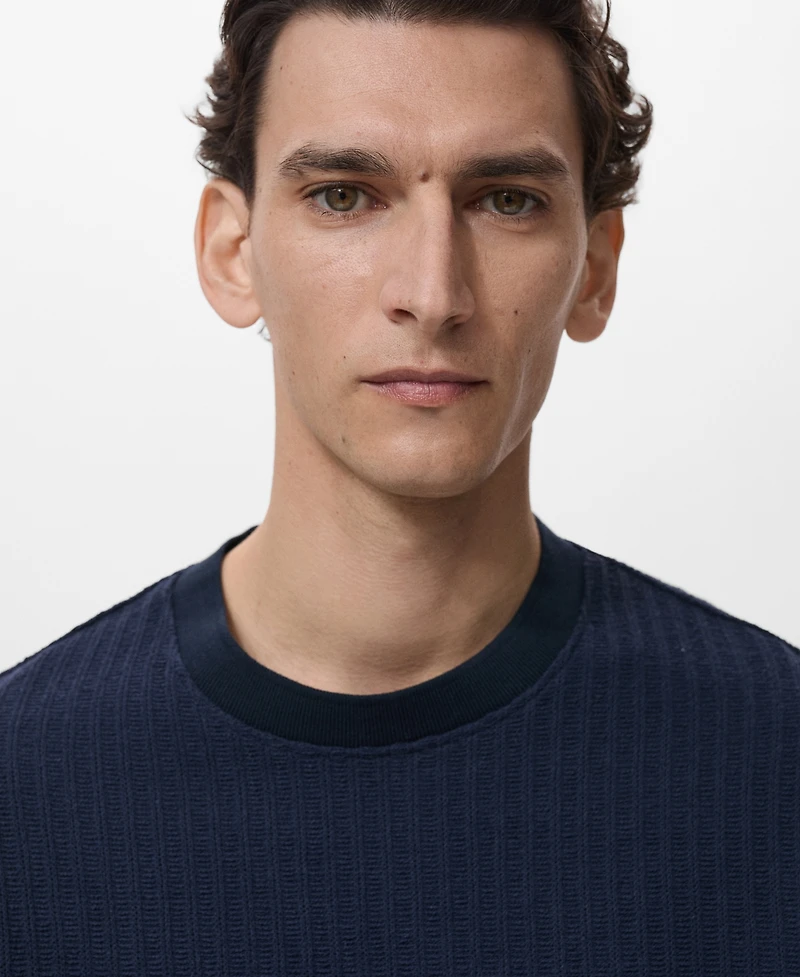 Mango Men's Ribbed Knit T-Shirt