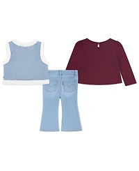 Levi's Baby Girls 3-Piece Minky Sherpa Top, Vest and Pant Set