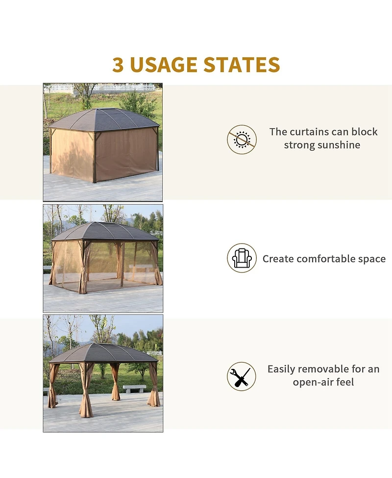 Outsunny 10' x 13' Hardtop Gazebo Canopy w/ Steel Roof, Sidewalls,