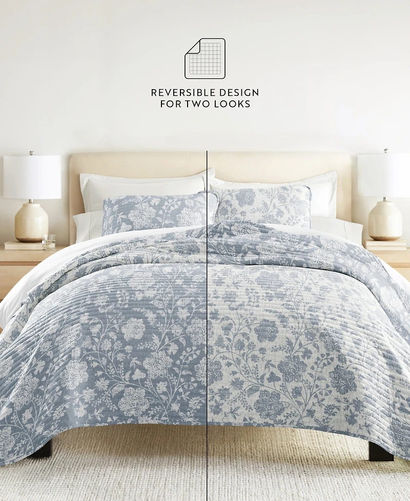 ienjoy Home Textured Floral Reversible 3-Pc. Quilt Set, King/California King