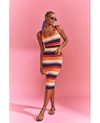 Isaac Mizrahi Women's Striped Rib Sweater Midi Dress