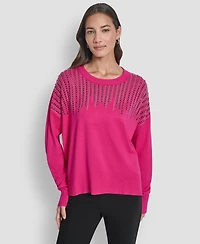 Dkny Women's Hotfix Fringe Long Sleeve Sweater