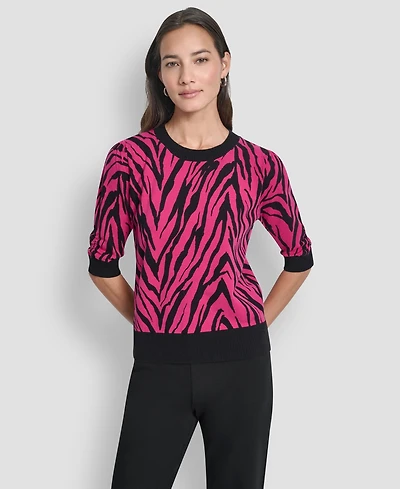Dkny Women's Zebra Print Crew Neck Sweater