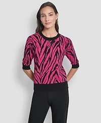 Dkny Women's Zebra Print Crew Neck Sweater