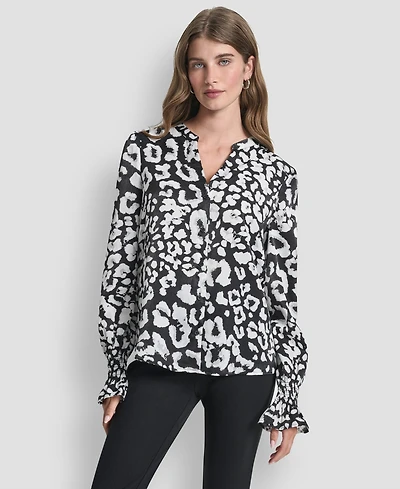 Dkny Women's Long-Sleeve Split-Neck Top