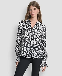 Dkny Women's Long-Sleeve Split-Neck Top