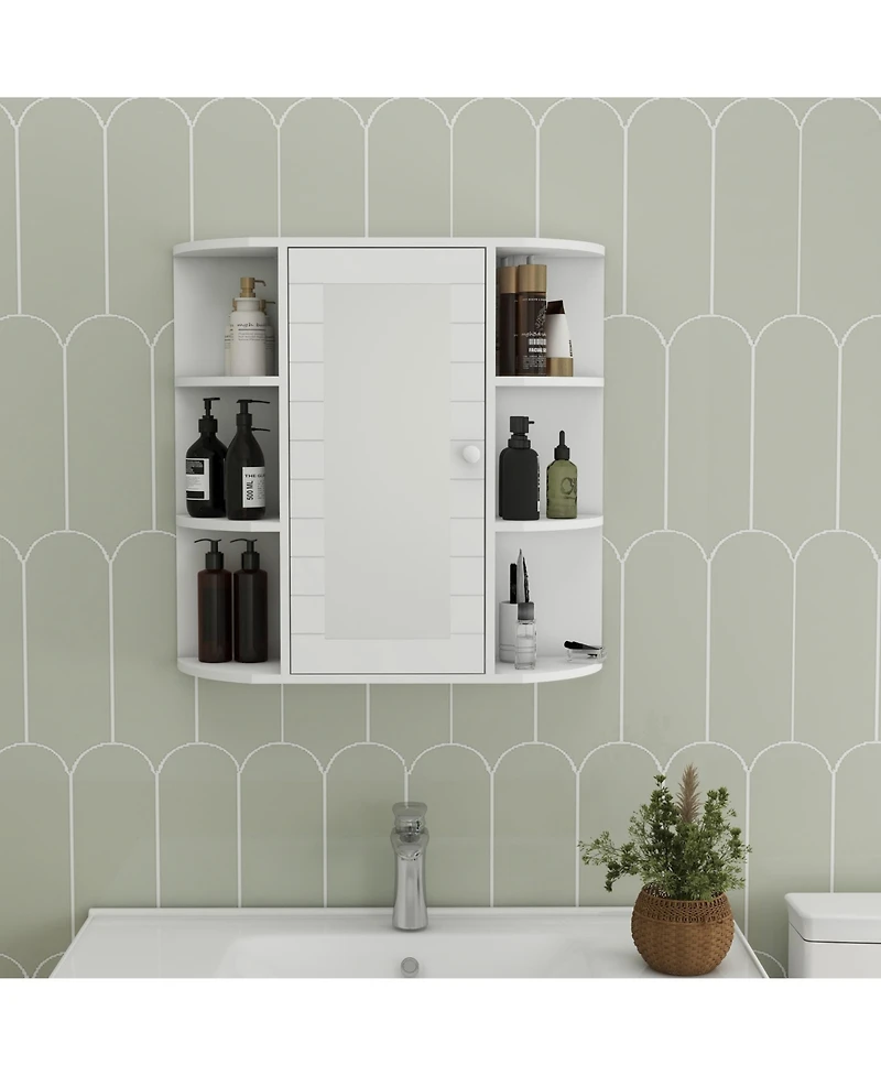 Casainc Wall Mounted Bathroom Mirror Cabinet with 6 Open and 3 Adjustable Shelves - White