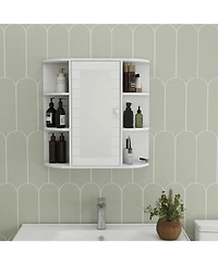 Casainc Wall Mounted Bathroom Mirror Cabinet with 6 Open and 3 Adjustable Shelves - White