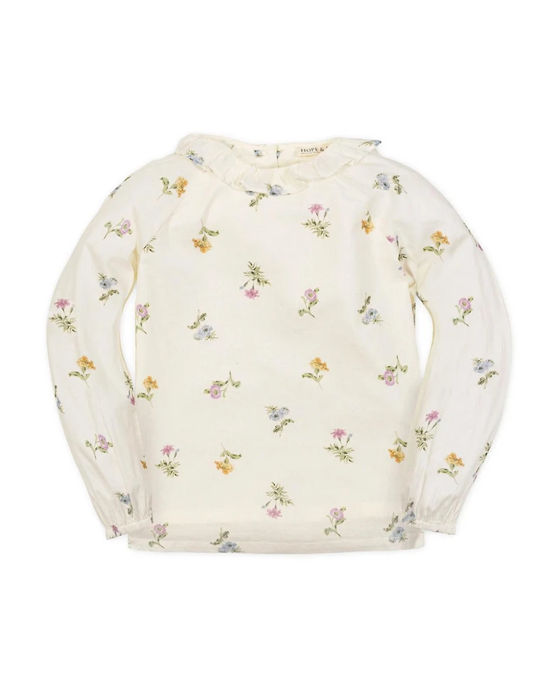 Hope & Henry Little Girls Organic Long Sleeve Ruffle Collar Top