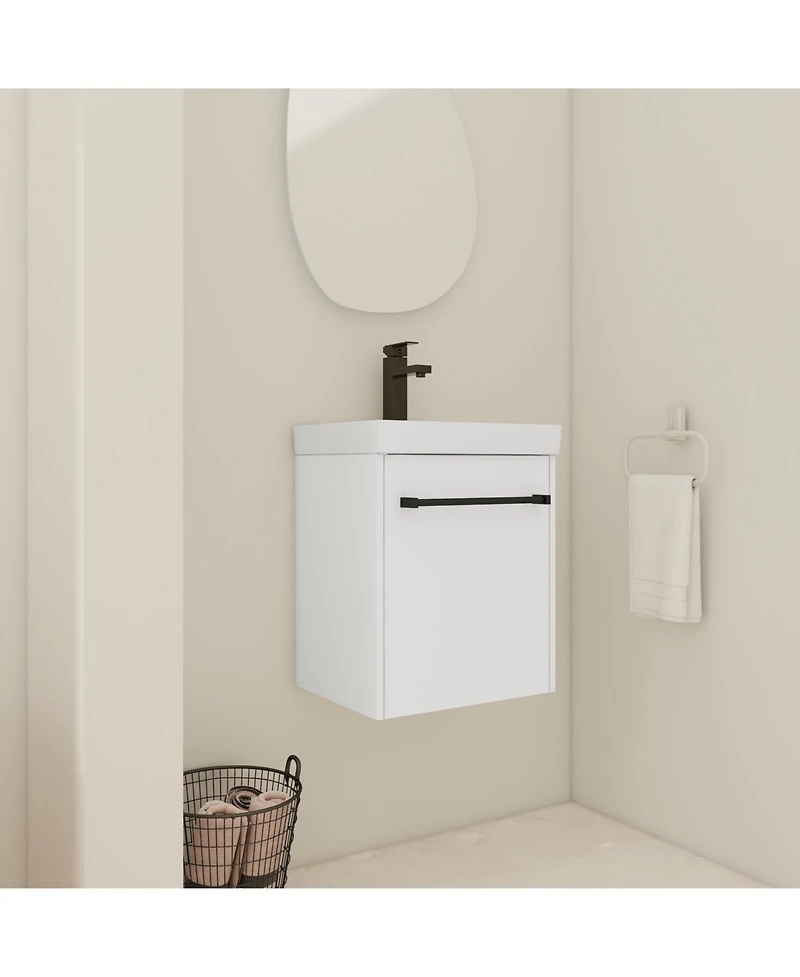 Casainc 18 Inch Floating Bathroom Vanity with Ceramic Sink and Soft-Close Cabinet Door