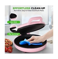 NutriChef Countertop Pizza Maker - Non-Stick Electric Pizza Oven with Cool Touch Handle and Uplift Function, Includes Spatula (Pink)