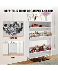 Slickblue Shoe Cabinet with 3 Flip Drawers, Freestanding Entryway Organizer for Boots and Heels