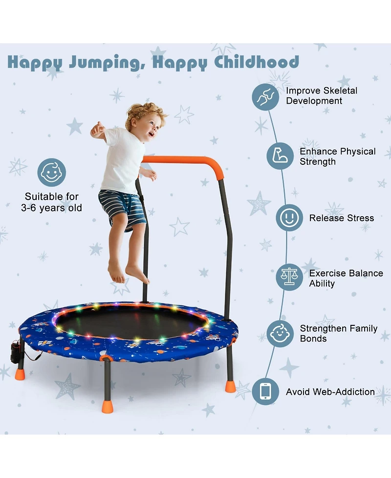 Akiudex 36-Inch Mini Trampoline with Colorful Led Lights and Bluetooth Speaker