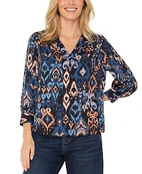 Liverpool Los Angeles Women's 3/4-Sleeve V-Neck Woven Top