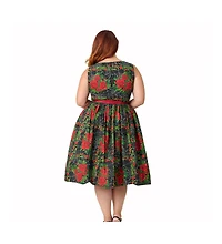 Unique Vintage Plus Sleeveless Belted Swing Dress
