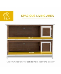 PawHut Wooden Bunny Cage w/ Dividers and Pull Out Trays for Outdoors,