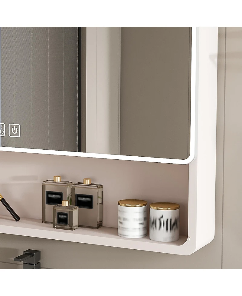 Casainc 35" 28 Inch Aluminum Mirror Cabinet with 3-Color Led and Defogging Feature - Khaki