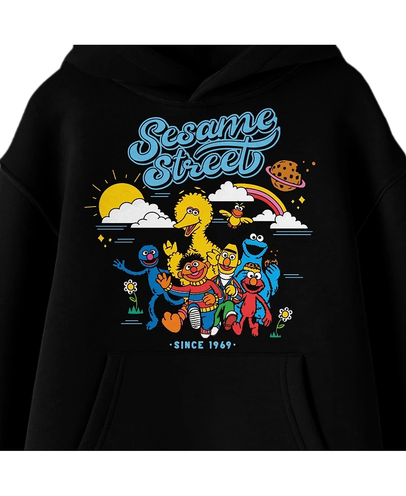Sesame Street Boys Vintage 2022 Character Group Shot Long Sleeve Youth Black Hooded