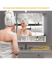 Casainc 39×28 Inch Aluminum Bathroom Mirror Cabinet with Led Lights and Storage Compartments