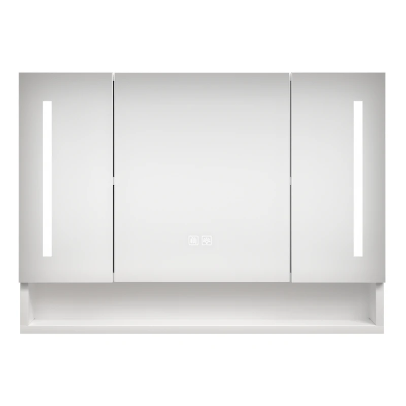 Casainc 39×28 Inch Aluminum Bathroom Mirror Cabinet with Led Lights and Storage Compartments