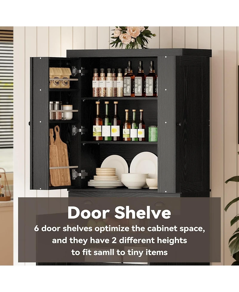 Ironck Kitchen Pantry with Drawer, Sliding Storage Rack, Black