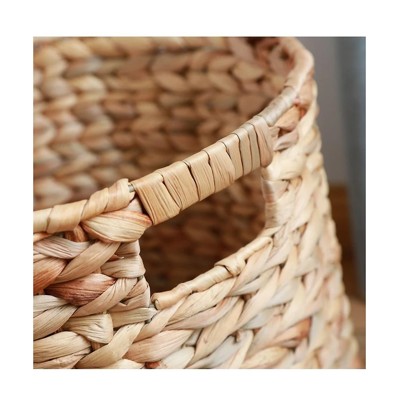 Wickerwise Large Round Water Hyacinth Wicker Basket with Handles