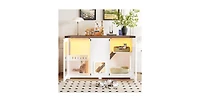 Aostirmotor Large Cat Litter Box Enclosure with Led Stairs Scratcher White