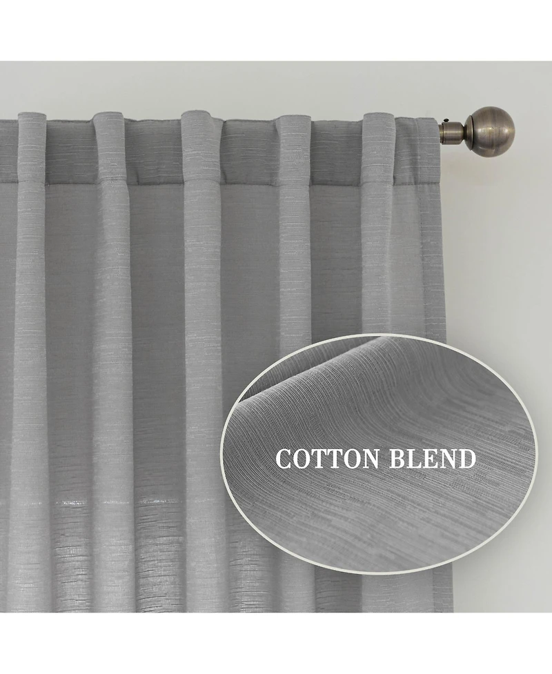 Awesome Home Cotton Blend Light Filtering Back Tab Curtains (2 Panels), 52"x108"