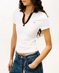 Tommy Jeans Women's Contrast-Collar Short-Sleeve Top