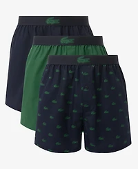 Lacoste Men's 3-Pack Regular-Fit Woven Boxers
