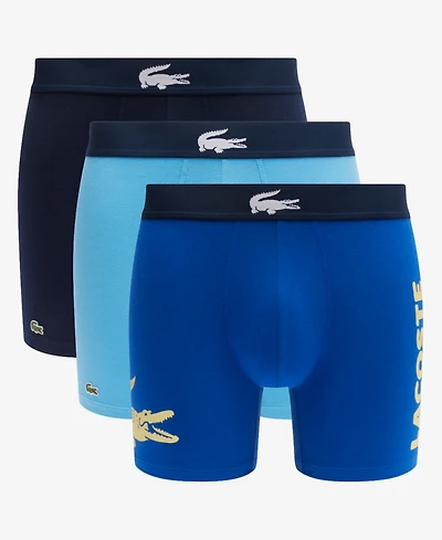 Lacoste Men's 3-Pack Regular Fit Big Croc Logo Boxer Briefs