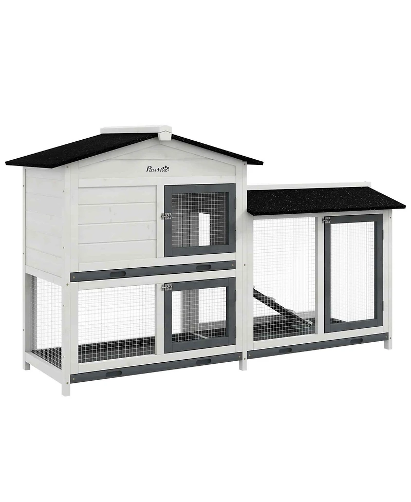 PawHut 2-Story Rabbit Hutch Wooden Bunny Hutch Cage Small Animal House