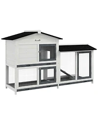 PawHut 2-Story Rabbit Hutch Wooden Bunny Hutch Cage Small Animal House
