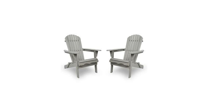 Flynama Solid Cedar Wood Folding Adirondack Chair Set of 2 with Embossed Grain