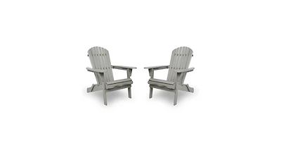 Flynama Solid Cedar Wood Folding Adirondack Chair Set of 2 with Embossed Grain