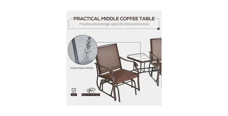 Outsunny 77 Inch 2 Person Outdoor Glider Set with Coffee Table