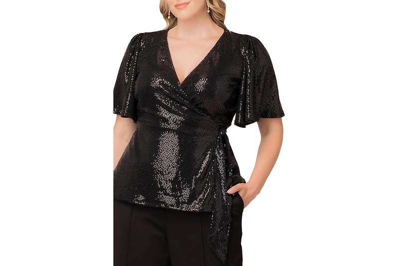 Kiyonna Women's Plus Shimmering Sequin Wrap Top