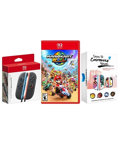 Nintendo Switch 2 Joy-Cons Blue/Red with Mario Kart World and MightySkins Code Bundle