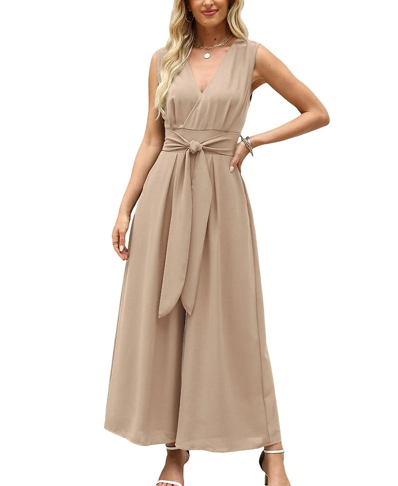 Cupshe Women's Sleeveless Tie Front Jumpsuit