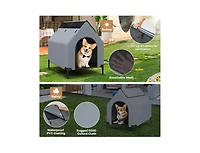 Akiudex Outdoor Elevated Dog House with Canopy and Mesh Windows