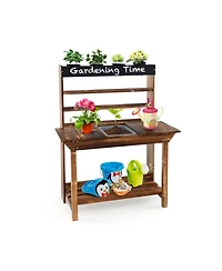 Wooden Potting Bench Table Outdoor Mud Kitchen with Solid Fir Wood Frame