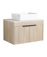 Casainc 30 Inch Floating Vanity with Ceramic Basin and Soft-Close Door, 2-Piece Set