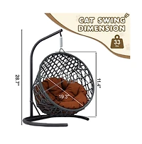 Aostirmotor Rattan Wicker Cat Swing Bed with Stand and Cushion Hanging Swinging Cat Bed for Cats and Small Animals