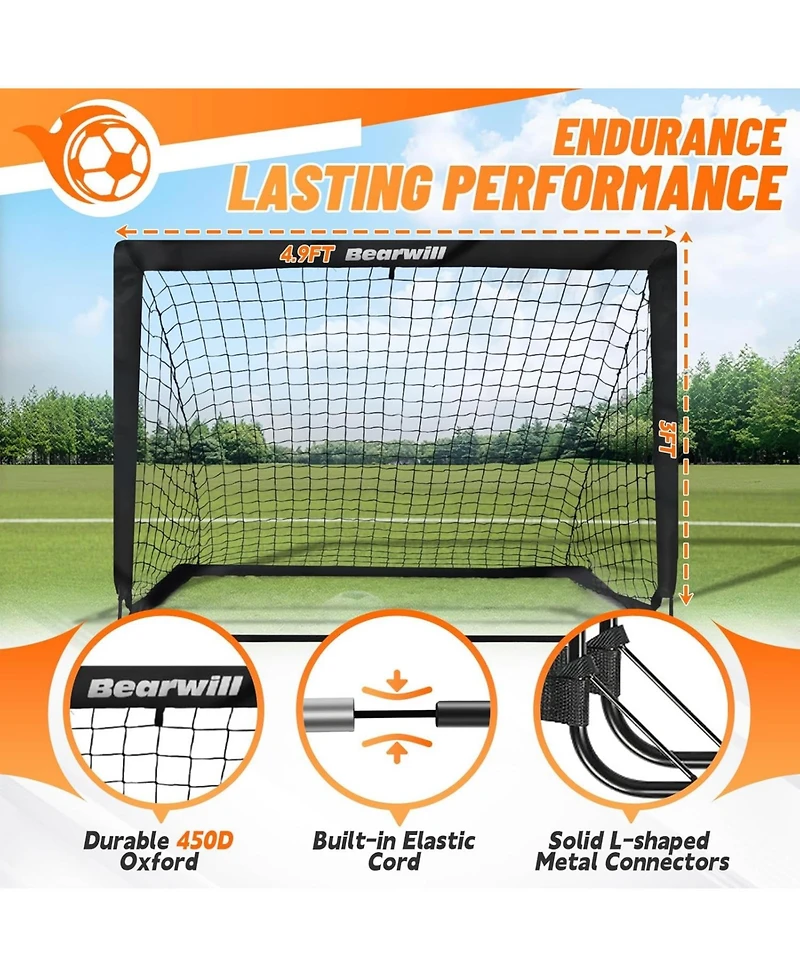 Bearwill Kids Soccer Goal Set of 2, 4x3FT Pop Up Backyard Goals with Training Kit - Includes Portable Nets, Ball, Cones, Ladder & Targets