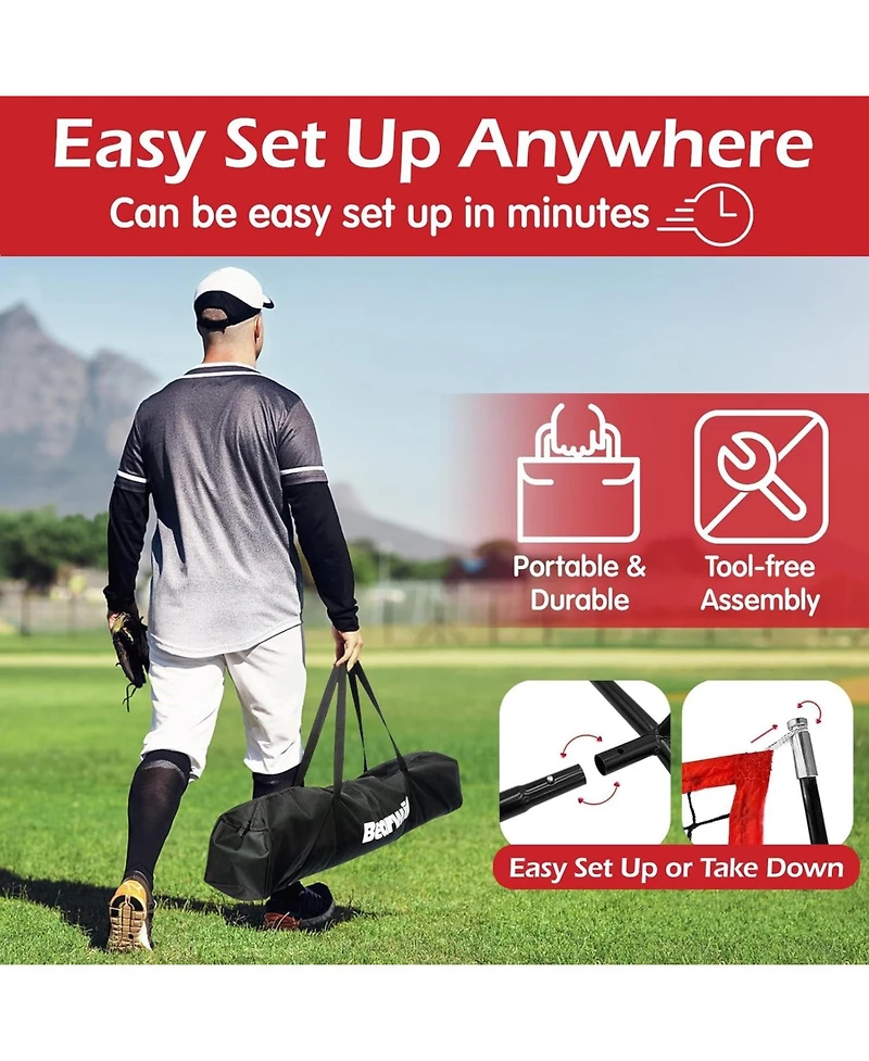 Bearwill 7x7ft Baseball & Softball Net - Pitching, Hitting & Batting Practice Net with Ball Collection System, Tee, 2 Strike Zones & Carry Bag