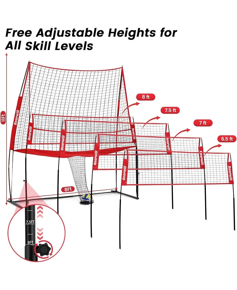 Bearwill Volleyball Training Equipment - Adjustable Practice Net System, Portable for Backyard, Indoor & Outdoor Hitting, Serving, Passing