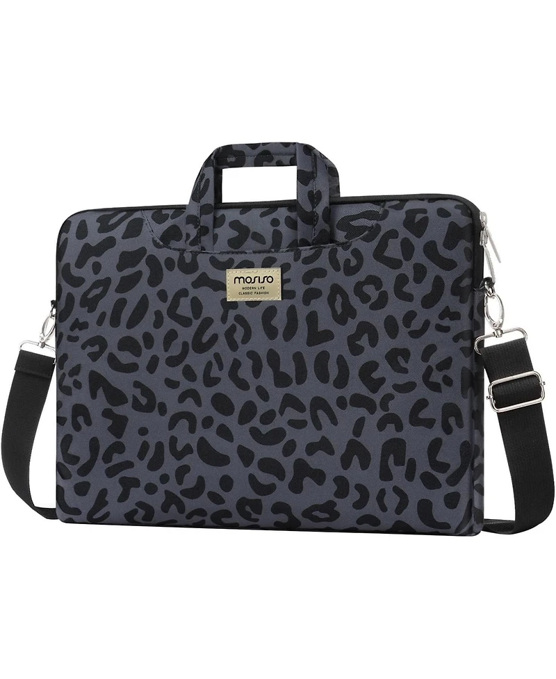Mosiso Leopard Grain Laptop Shoulder Bag - 15-15.6" Briefcase with Belt for MacBook Air 15" (M4/M3/M2) & Pro 16" (M4/M3/M2/M1, 2019-2025)